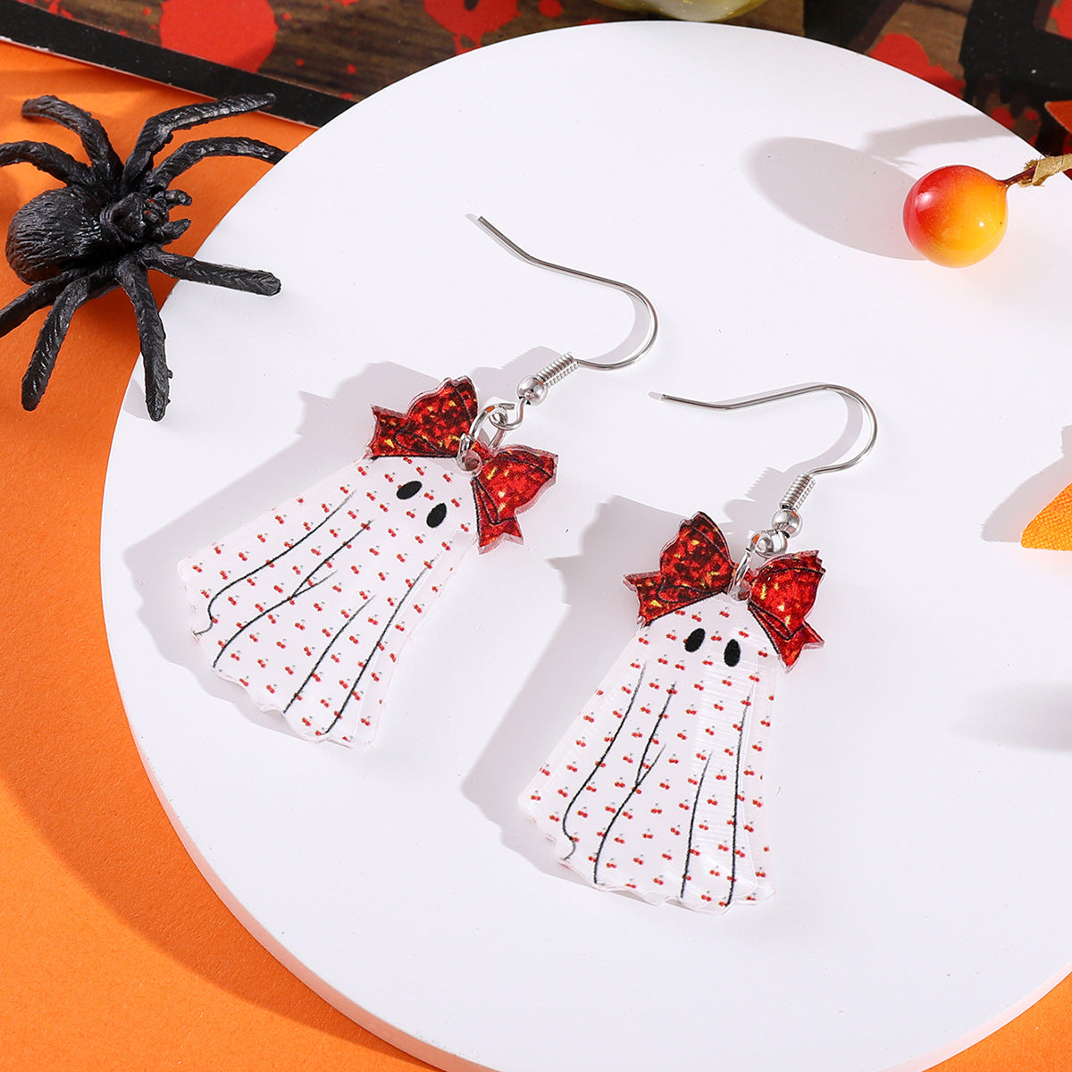 Wholesale Gothic  Leopard Print Bowknot Cherry Acrylic Earrings